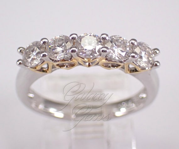 Moissanite Wedding Ring, Vintage Sterling Silver Two Tone Anniversary Band