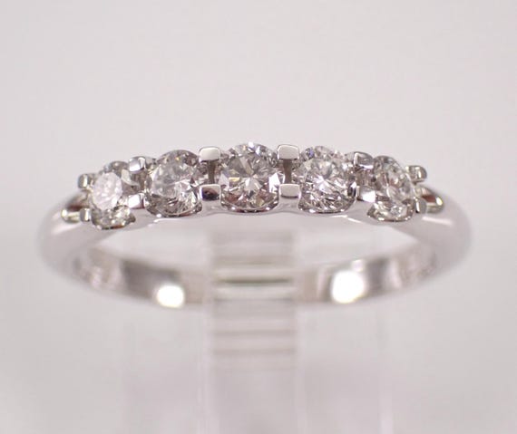 White Gold Diamond Wedding Ring - Stackable Bridal Anniversary Band - Unique Fine Jewelry Gift
