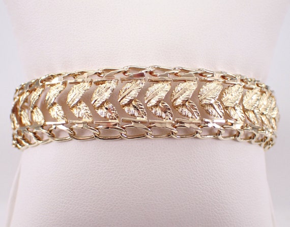 Vintage 14K Yellow Gold Bracelet, Unique Nature Leaf Motif, Everyday Layering Fine Jewelry Gift