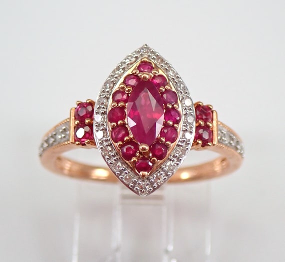 Ruby and Diamond Cocktail Ring - Rose Gold Gemstone Halo Setting - Birthstone Fine Jewelry Gift for Her