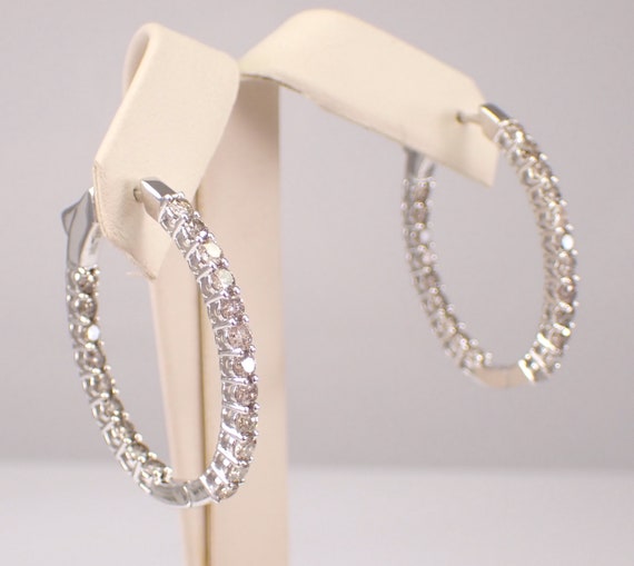 14K White Gold 3ct Diamond Hoop Earrings - Inside and Out All The Way Around Oval Hoops - Bridal Fine Jewelry Gift