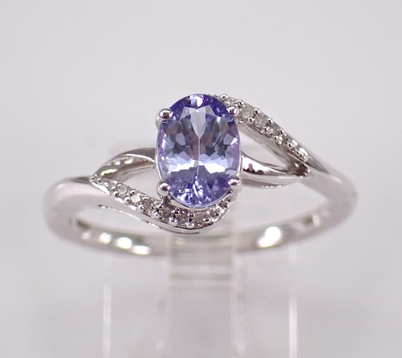 Dainty Tanzanite and Diamond Ring - White Gold Bridal Engagement Setting - December Birthstone Fine Jewelry Gift