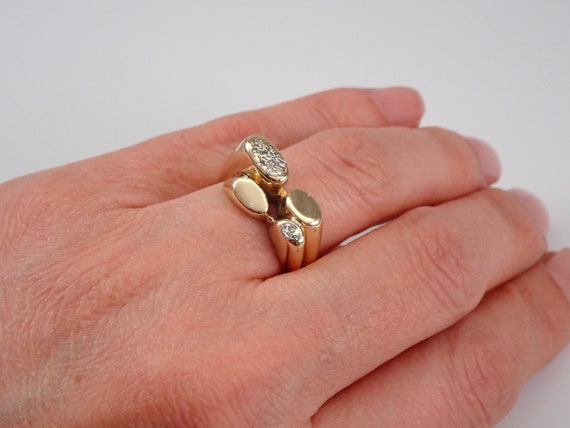 Vintage 14K Yellow Gold Diamond Ring, Unique Clus… - image 7