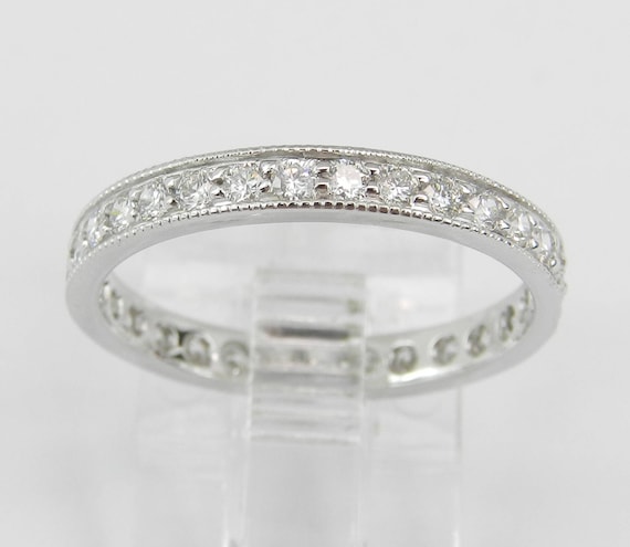 14K White Gold Diamond Eternity Ring - Stackable Wedding Anniversary Band - Dainty Bridal Fine jewelry Gift