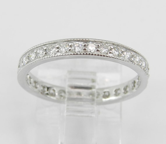 14K White Gold Diamond Eternity Wedding Ring Anniversary Band Stackable Ring Size 5.75 G-VS