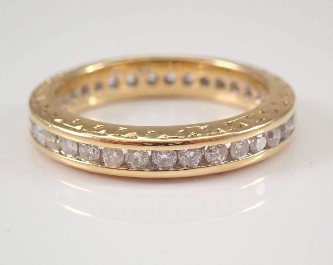 Vintage Genuine Diamond Eternity Ring, 14K Yellow Gold Wedding ...