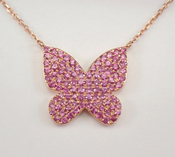 18K Rose Gold Pink Sapphire Butterfly 