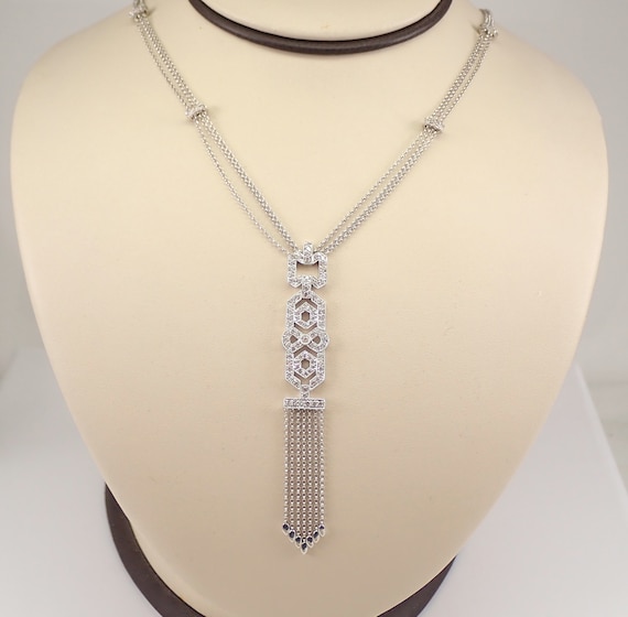 14K White Gold 1.50 ct Diamond Necklace 16" Station Chain Multi Strand Pendant Wedding