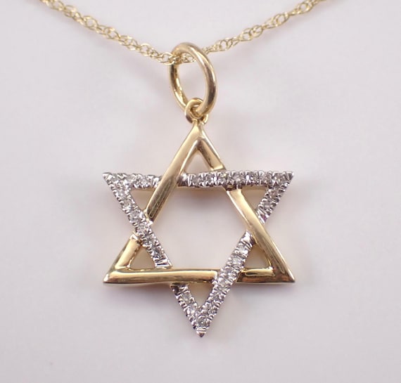 Diamond Star of David Necklace - Yellow Gold Jewish Pendant Charm and Chain