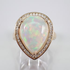 Opal and Diamond Engagement Ring - 14K Yellow Gold Halo Jewelry - October Gemstone Gift