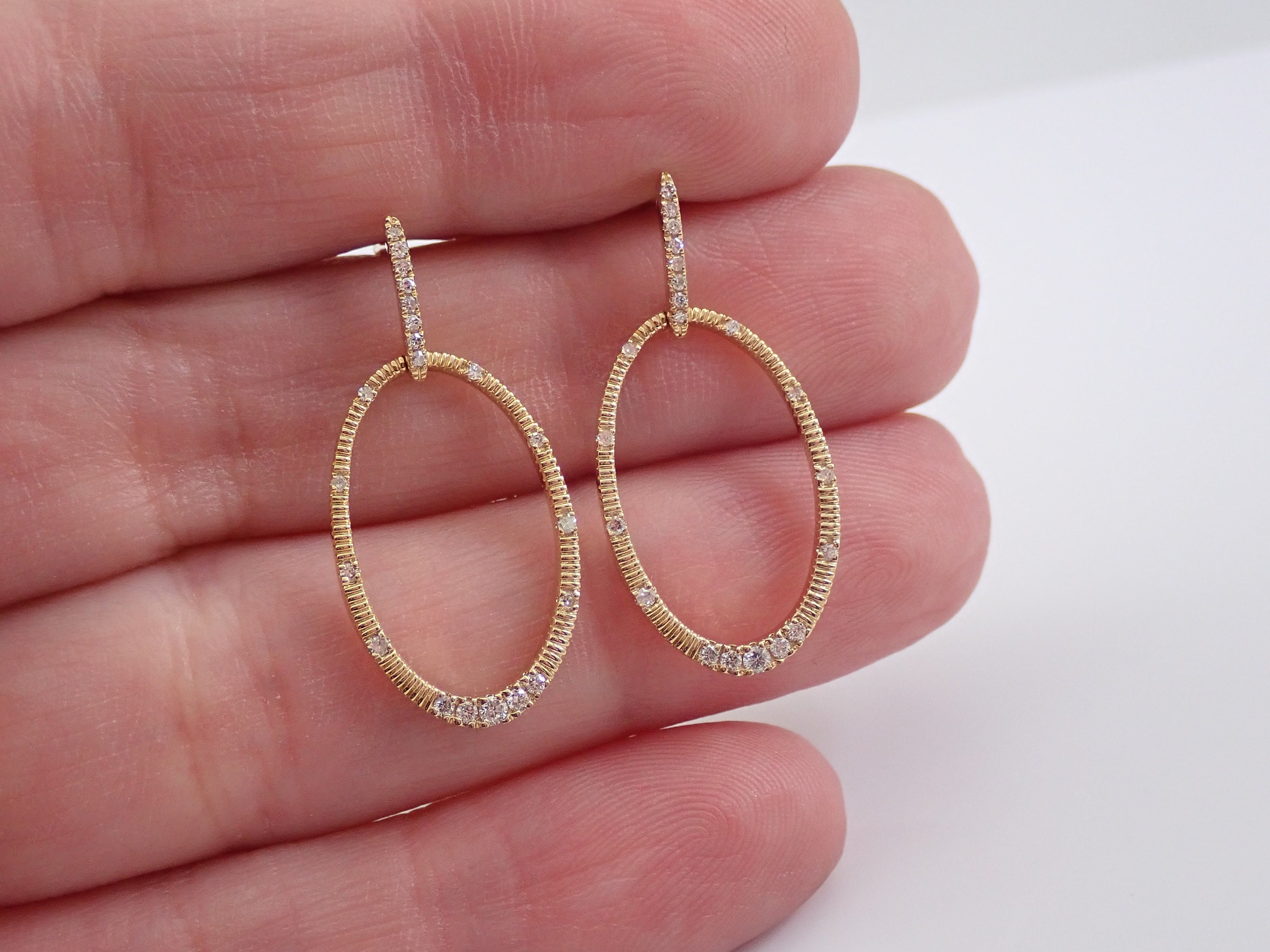 K Yellow Gold Diamond Dangle Drop Earrings Wedding Gift