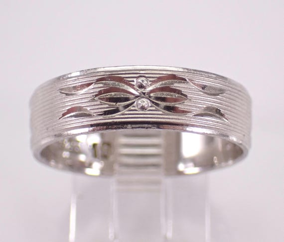 Vintage Sterling Silver Wedding Ring - Estate Stackable Textured Band