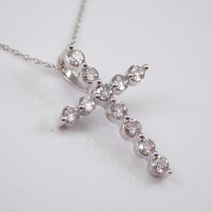 1ct Diamond Cross Necklace White Gold Religious Charm Pendant GalaxyGems Fine Jewelry Gift image 1