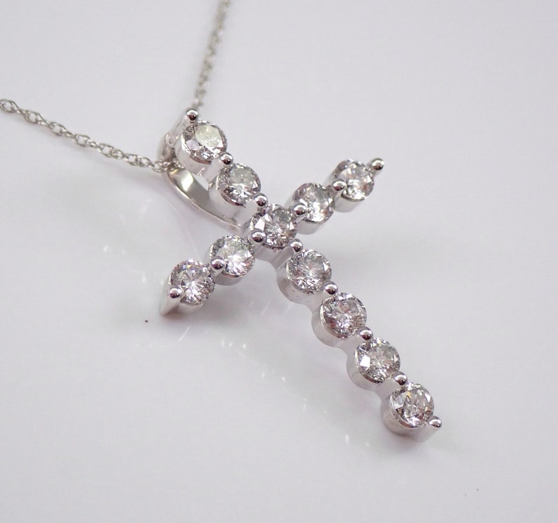 1ct Diamond Cross Necklace White Gold Religious Charm Pendant GalaxyGems Fine Jewelry Gift image 1