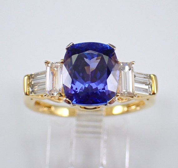 Large Tanzanite and Diamond Ring - 14K Yellow Gold Bridal Engagement Ring - December Birthstone Jewelry Gift