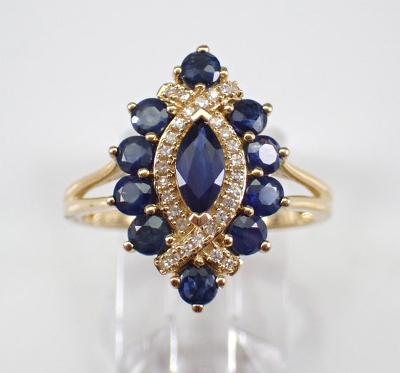 Sapphire and Diamond Cluster Ring - Yellow Gold Gemstone Fine Jewelry - September Birthstone - Unique Anniversary Birthday Gift