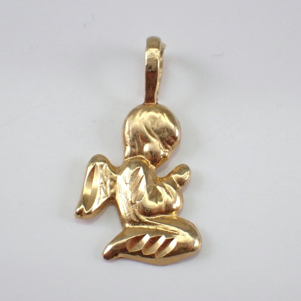 Vintage 14K Gelbgold kniender Engel Charm - Baby Cherub Anhänger für Halskette oder Armband
