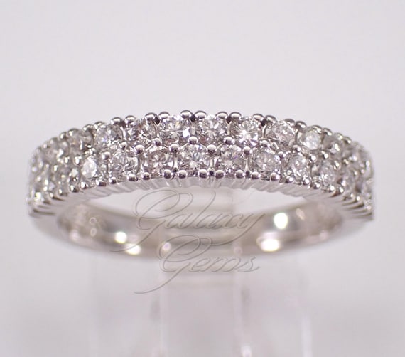 14K White Gold Diamond Wedding Ring: Stackable Bridal Anniversary Band
