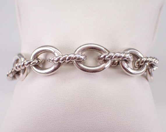 Vintage Sterling Silver Bracelet - Estate Braided Oval Chunky Link - Unique Everyday Jewelry Gift