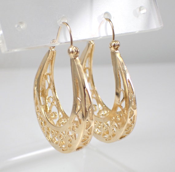 Vintage Gypsy Hoop Earrings, Estate 14K Yellow Gold Hoops for Her, Genuine Gold Jewelry for Women