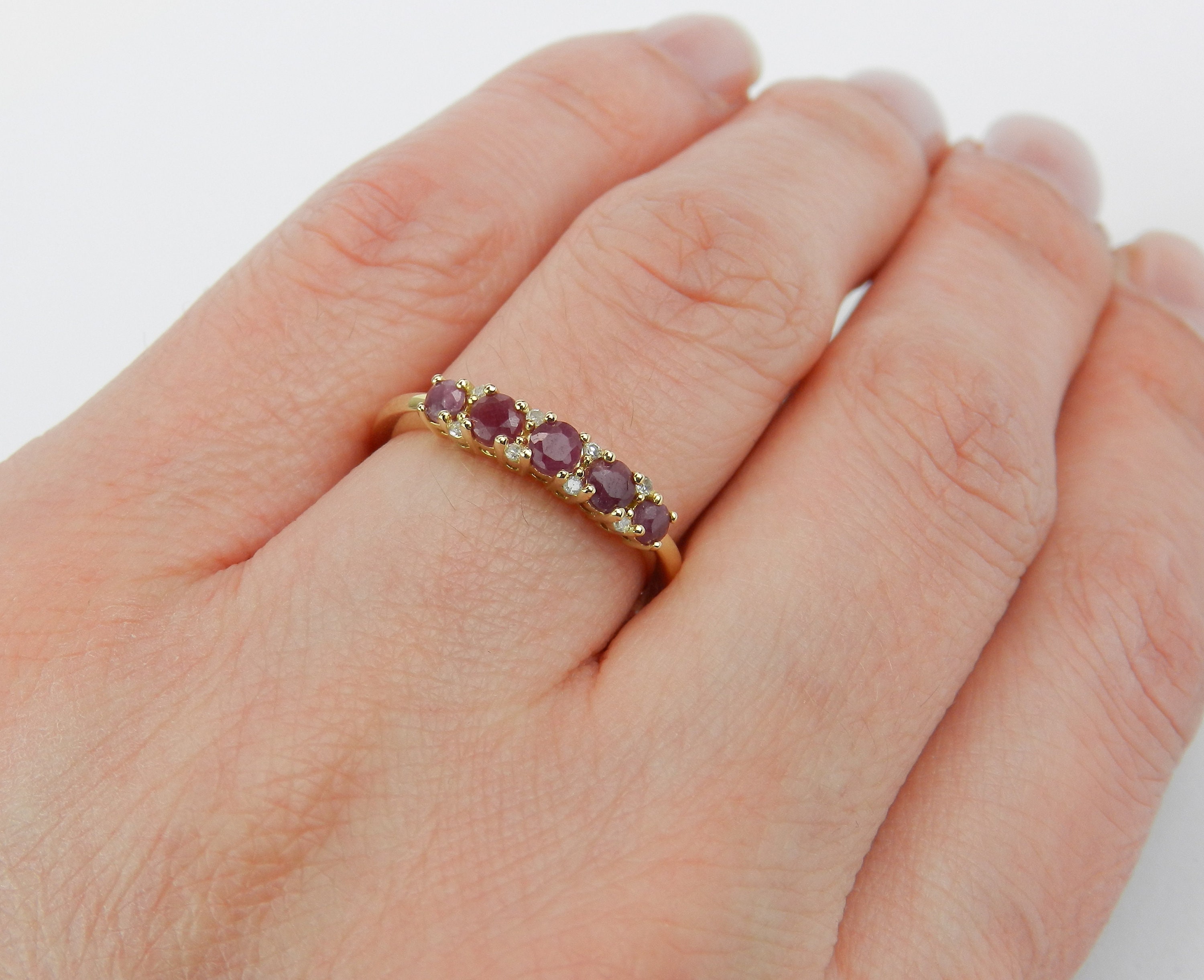 Ruby and Diamond Wedding Ring Anniversary Band Yellow Gold Size 7