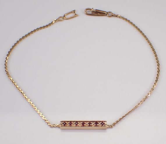 Vintage 14K Yellow Gold Ruby Bracelet: Estate Layering Chain Link