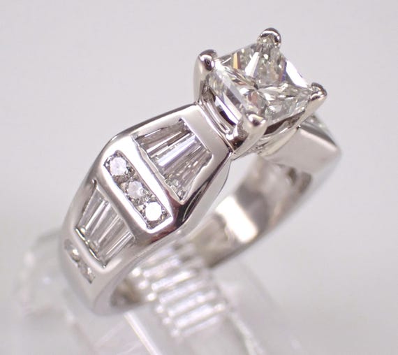 Platinum Diamond Engagement Ring - Square Princess Cut Bridal Band - Unique GIA Certified Report