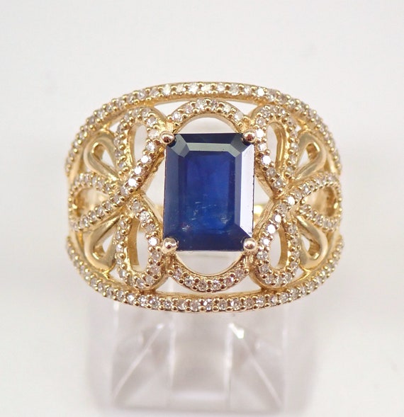 Yellow Gold Sapphire and Diamond Ring - Large Gemstone Cocktail Band - Unique Birthstone Fine Jewelry Gift