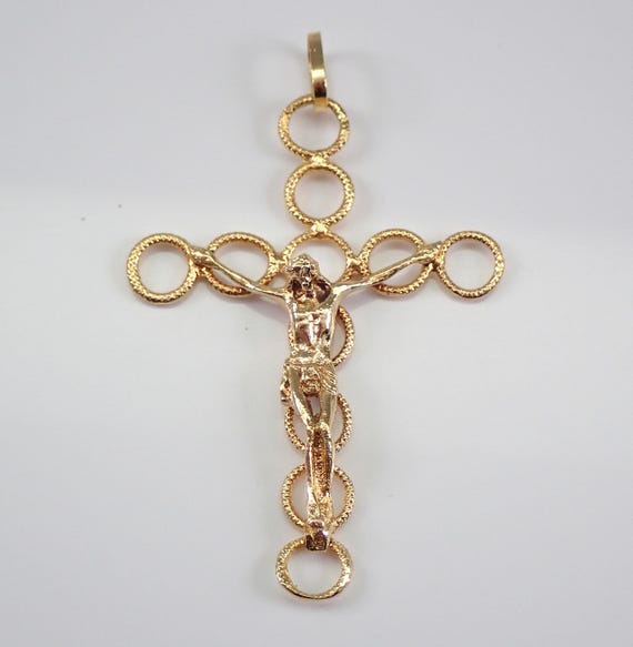 Vintage 18K Yellow Gold Cross Charm Pendant - Estate Religious Crucifix Jewelry Gift - Large Unisex Drop for Necklace or Bracelet