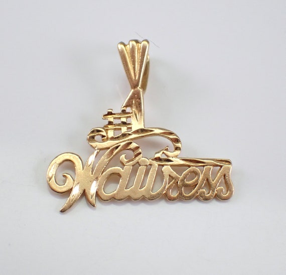 Vintage 14K Yellow Gold #1 Waitress Charm Pendant for Necklace or Bracelet Gift