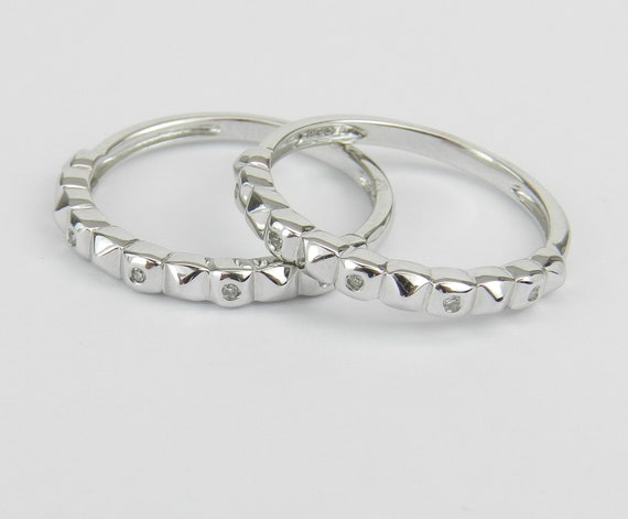 White Gold Diamond Bands - Stacking Wedding Ring Set - Anniversary Band Guards Set of 2
