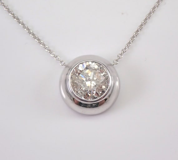 Diamond Solitaire Pendant, 14K White Gold Diamond Necklace, Bezel Set Round Brilliant Diamond Pendant, 10th Anniversary Gift