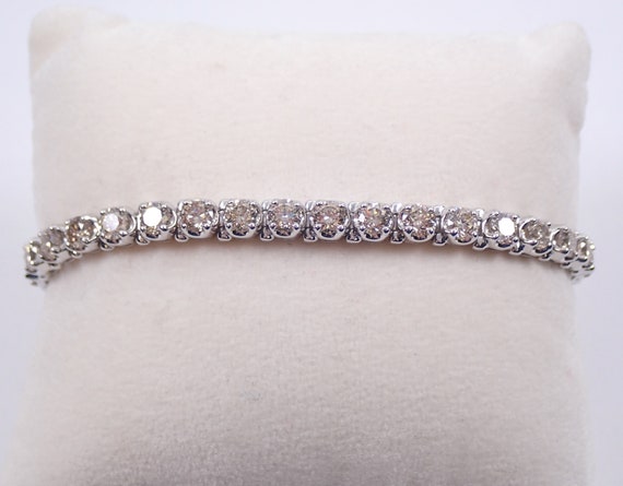14K White Gold Diamond Tennis Bracelet - Large Traditional Prong Set Line Link - GalaxyGems Fine Jewelry Gift