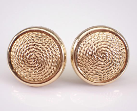 Vintage 14K Yellow Gold Button Earrings - Unique Large Braided Drop Studs - 70s Estate Fine Jewelry Gift