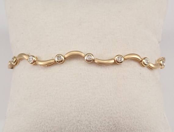 Genuine Diamond Tennis Bracelet, Solid 14K Yellow Gold Bezel Set Everyday Bracelet, Unique Unisex Layering Jewelry