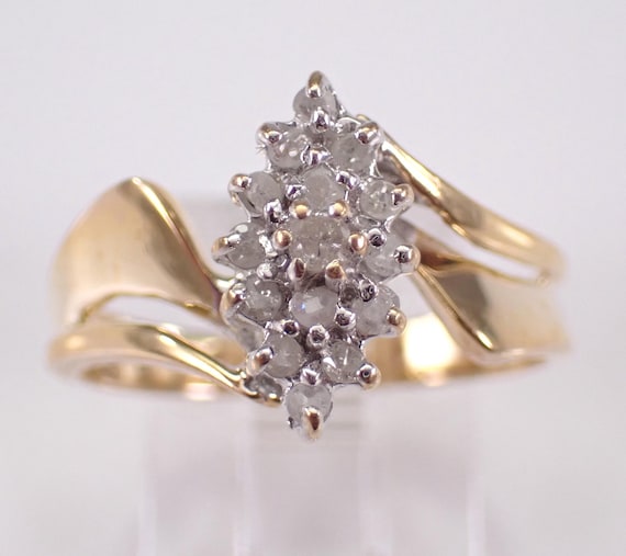 Vintage Yellow Gold Diamond Cluster Ring: Unique Estate Engagement Promise Band