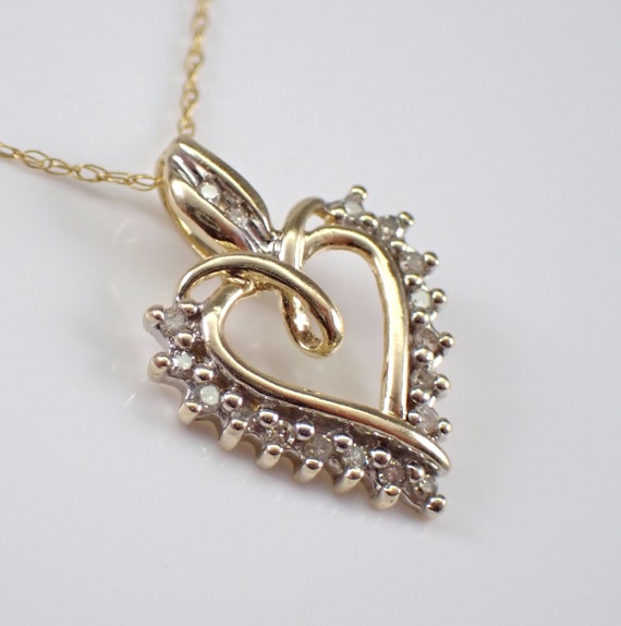 Vintage Diamond Heart Necklace - Yellow Gold Simp… - image 2