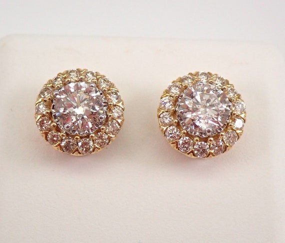 Yellow Gold Diamond Stud Earrings - Round Brilliant Halo Studs - Unique GalaxyGems Fine Jewelry Gift