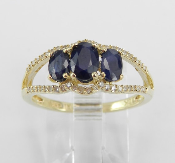 Sapphire and Diamond Promise Ring - Solid Yellow Gold Anniversary Band - September Birthstone Fine Jewelry Gift