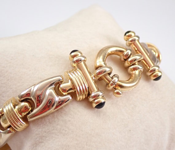 Vintage Solid 14k Gold Toggle Bracelet - Unique E… - image 3