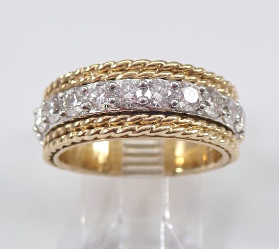 1ct Diamond Wedding Ring - Solid Gold Two Tone Setting - Unique Braided Anniversary Band