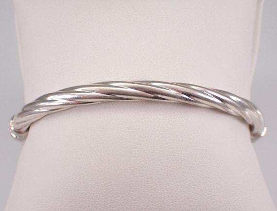 Vintage Sterling Silver Bangle Bracelet - Ribbed Twist Layering Everyday Jewelry Gift
