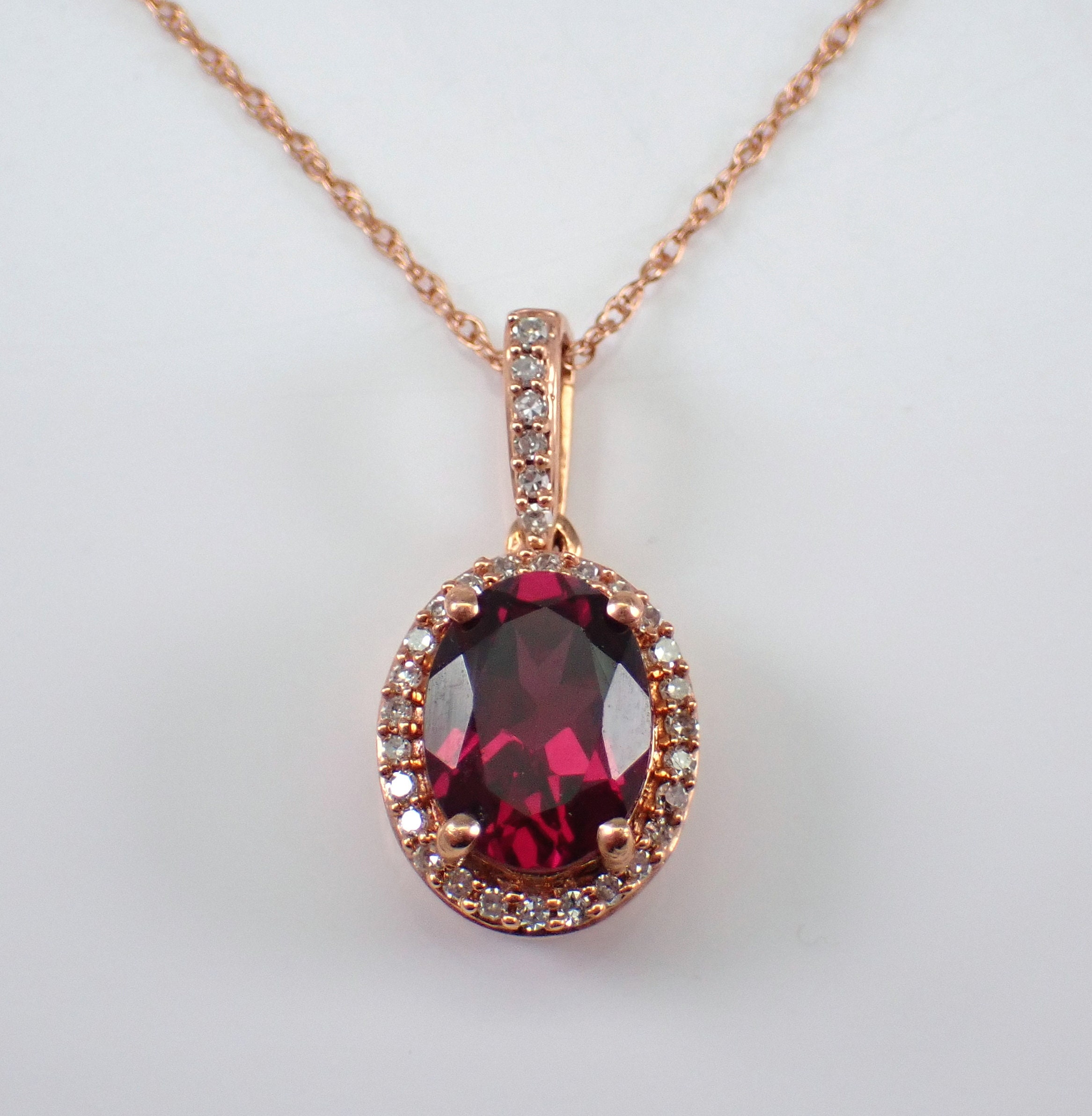 Oval Rhodolite Garnet Necklace Rose Gold Diamond Halo Pendant January  Birthstone Jewelry Gift - Etsy