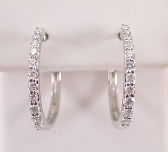 White Gold Diamond Hoop Earrings: Dainty Simple Medium Huggies