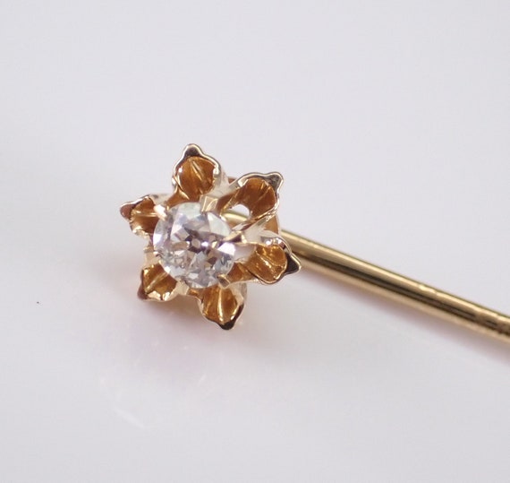 Antique Old Miner Diamond Stick Pin - Art Deco 14K Yellow Brooch - 1920s Solitaire Fine Jewelry Gift