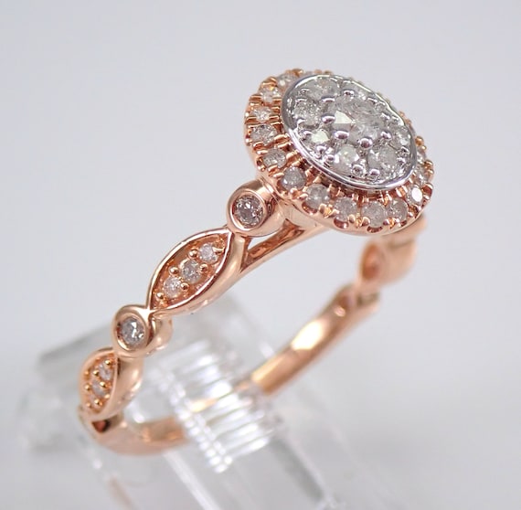 Rose Gold Diamond Cluster Ring - Two Toned Halo Engagement Setting - Unique Dainty Promise Jewelry Gift
