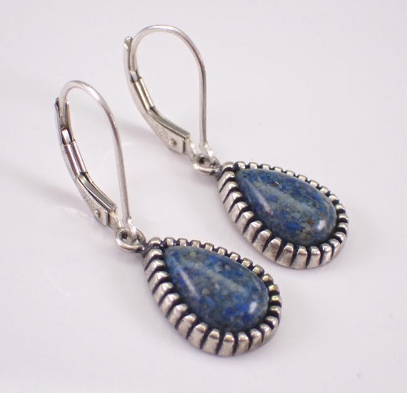 Sterling Silver Vintage Dangle Earrings: Unique Lapis Lazuli Teardrop Antique Jewelry
