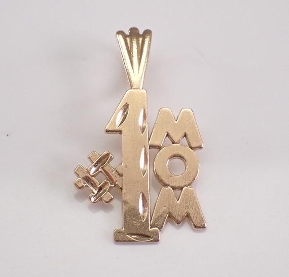 Vintage 14K Yellow Gold Number 1 MOM Charm - Special Dainty Jewelry Gift Pendant for Necklace or Bracelet