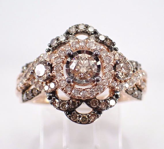 Fancy Cognac Diamond Engagement Ring, Rose Gold Flower Halo Setting, GalaxyGems Bridal Fine Jewelry Gift