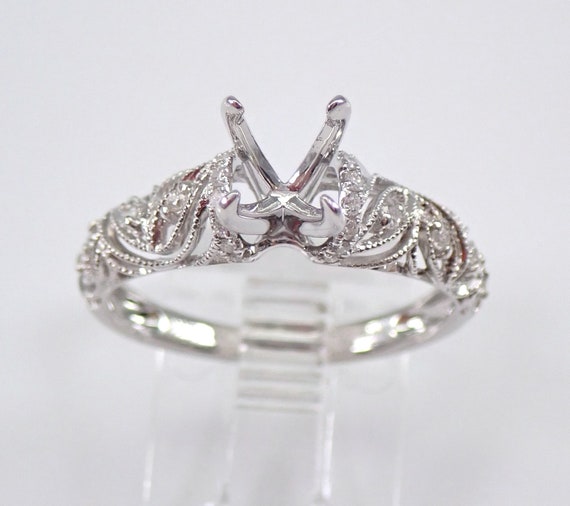 18K White Gold Diamond Engagement Ring Setting Semi Mount Size 7